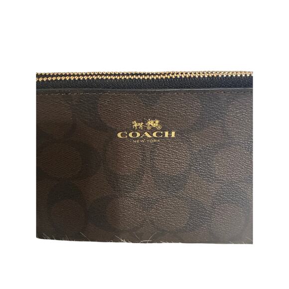 Coach NWOT Double Corner Zip Wristlet Brown/Black Signature Coated Canvas - Picture 2 of 11